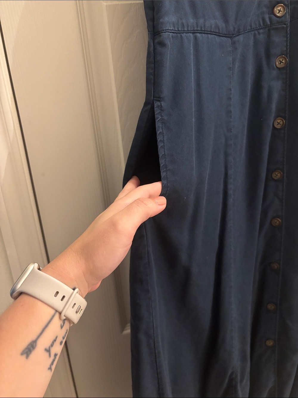 Quince Navy V-Neck Button MIDI Dress - Picture 2 of 4